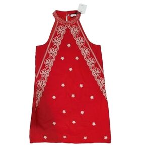 THML Dress Size XS Red Beige Embroidered Halter Style  A-Line‎ Lined